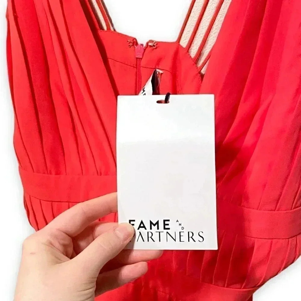 NWT Fame And Partners Watermelon Pink Plunging Cut Out Gladiator Mini Dress 10 - Picture 9 of 11